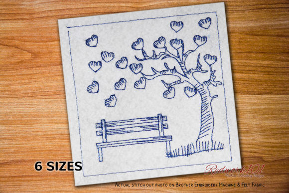Reviewing the Love Tree with Bench Embroidery Design